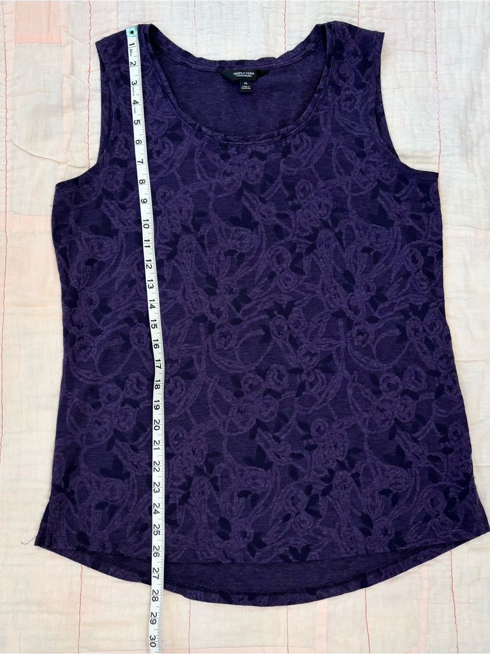 Simply Vera Vera Wang Deep Purple Floral Burnout Tank, Women Sz M, Sleeveless - Picture 4 of 13